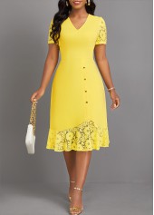 Light Yellow Lace Short Sleeve V Neck Dress | thumb picture 