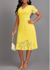 Light Yellow Lace Short Sleeve V Neck Dress | thumb picture 