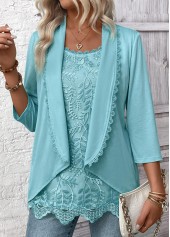 Mint Green 3/4 Sleeve Fake Two Piece Twinset | thumb picture 