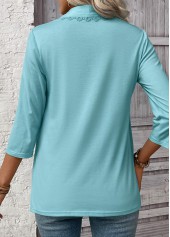 Mint Green 3/4 Sleeve Fake Two Piece Twinset | thumb picture 