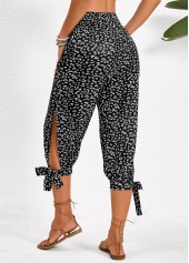 Black Split Ditsy Floral Print Jogger Elastic Waist Pants | thumb picture 