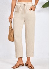 Beige Pocket Drawastring High Waisted Pants