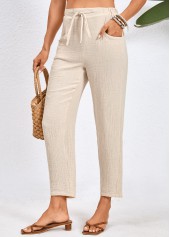Beige Pocket Drawastring High Waisted Pants