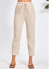 Beige Pocket Drawastring High Waisted Pants