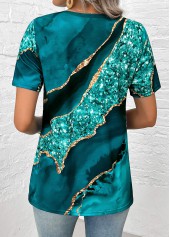 Turquoise Button Marble Print Short Sleeve T Shirt | thumb picture 