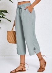 Grey Pocket Elastic Waist High Waisted Pants | thumb picture 