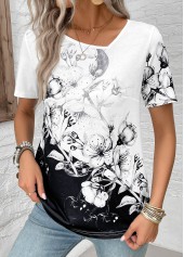 Black Lightweight Floral Print Short Sleeve T Shirt