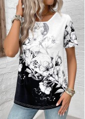 Black Lightweight Floral Print Short Sleeve T Shirt | thumb picture 