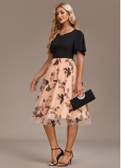 Black Mesh Butterfly Print Short Sleeve Dress | thumb picture 