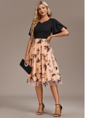 Black Mesh Butterfly Print Short Sleeve Dress | thumb picture 