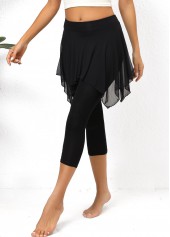 Black Mesh Skinny Elastic Waist High Waisted Pants
