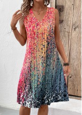 Coral A Line Sleeveless V Neck Dress | thumb picture 