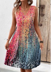 Coral A Line Sleeveless V Neck Dress | thumb picture 