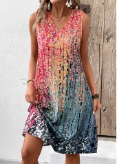 Coral A Line Sleeveless V Neck Dress | thumb picture 