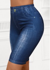 Denim Blue High Waisted Short Elastic Waist Leggings