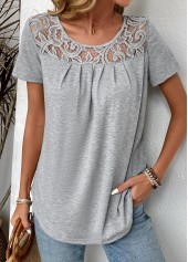Grey Patchwork Short Sleeve Round Neck T Shirt | thumb picture 