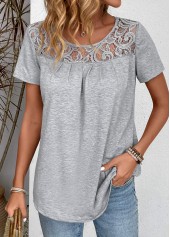 Grey Patchwork Short Sleeve Round Neck T Shirt | thumb picture 