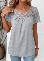 Grey Patchwork Short Sleeve Round Neck T Shirt