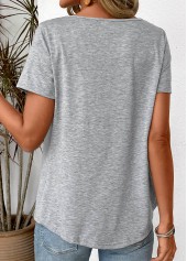 Grey Patchwork Short Sleeve Round Neck T Shirt | thumb picture 