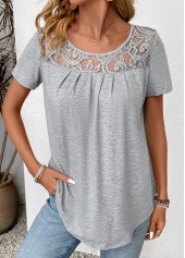 Grey Patchwork Short Sleeve Round Neck T Shirt | thumb picture 