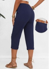 Navy Button Elastic Waist High Waisted Pants | thumb picture 