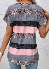 Grey Split Striped Short Sleeve Blouse | thumb picture 