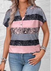 Grey Split Striped Short Sleeve Blouse | thumb picture 