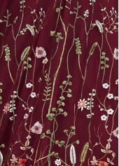 Wine Red Embroidery Short Sleeve V Neck Dress | thumb picture 
