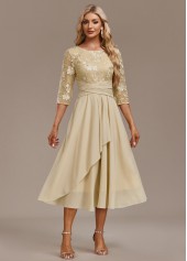 Champagne Embroidery 3/4 Sleeve Round Neck Dress | thumb picture 