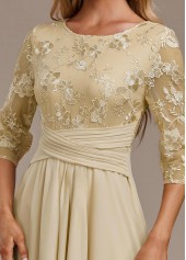 Champagne Embroidery 3/4 Sleeve Round Neck Dress | thumb picture 