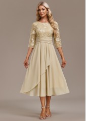 Champagne Embroidery 3/4 Sleeve Round Neck Dress | thumb picture 