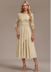 Champagne Embroidery 3/4 Sleeve Round Neck Dress | thumb picture 