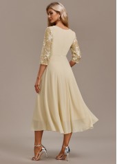 Champagne Embroidery 3/4 Sleeve Round Neck Dress | thumb picture 