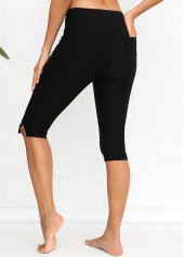 Black Mid Waisted Knee Length Elastic Waist Leggings | thumb picture 