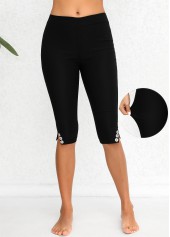 Black Mid Waisted Knee Length Elastic Waist Leggings | thumb picture 