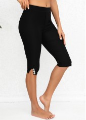 Black Mid Waisted Knee Length Elastic Waist Leggings | thumb picture 