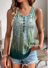 Green Button Ombre Sleeveless Scoop Neck Tank Top