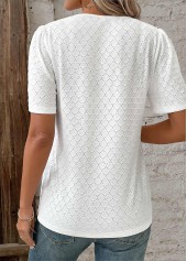 White Patchwork Short Sleeve V Neck Blouse | thumb picture 