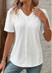 White Patchwork Short Sleeve V Neck Blouse | thumb picture 