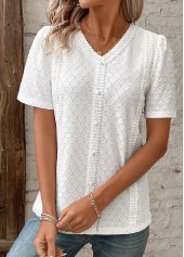 White Patchwork Short Sleeve V Neck Blouse | thumb picture 