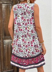 Hot Pink Breathable Floral Print A Line Sleeveless Dress | thumb picture 
