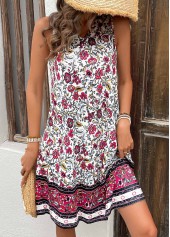 Hot Pink Breathable Floral Print A Line Sleeveless Dress | thumb picture 