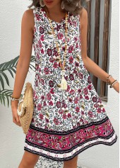 Hot Pink Breathable Floral Print A Line Sleeveless Dress | thumb picture 