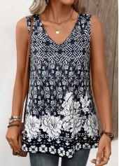 Navy Lightweight Random Floral Print Sleeveless Tank Top | thumb picture 