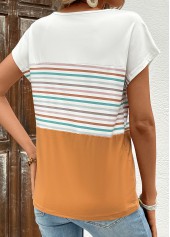 Terracotta Striped Short Sleeve Round Neck T Shirt | thumb picture 