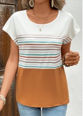 Terracotta Striped Short Sleeve Round Neck T Shirt | thumb picture 