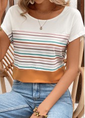 Terracotta Striped Short Sleeve Round Neck T Shirt | thumb picture 