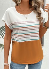 Terracotta Striped Short Sleeve Round Neck T Shirt | thumb picture 