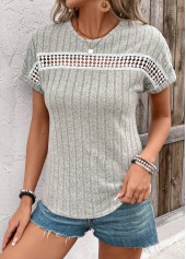 Light Grey Patchwork Short Sleeve Round Neck T Shirt | thumb picture 