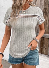 Light Grey Patchwork Short Sleeve Round Neck T Shirt